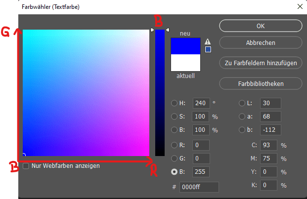 Color Picker r=0,g=0,B=255