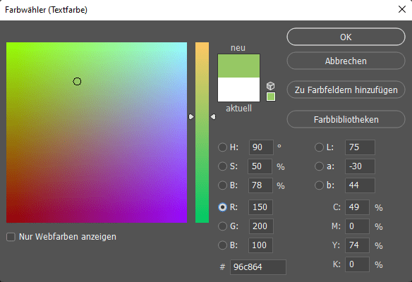 Color Picker R=150,g=200,b=100